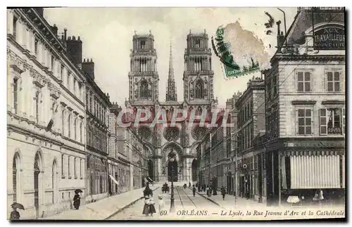Cartes postales Orleans Le Lycee La Rue Jeanne D'Arc Et La Cathedrale