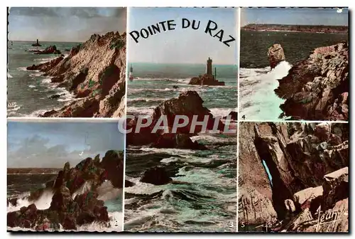 Cartes postales moderne La Bretagne La Pointe Du Raz Vue generale Le moine Le menhir Enfer de Plogoff Tempete dans le Ra