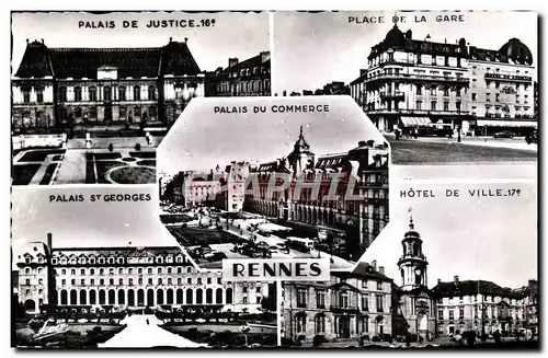 Cartes postales moderne Rennes Palais de justice Place de la Gare Palais St Georges Hotel de ville Palais du commerce