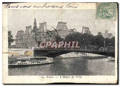 Cartes postales Paris L&#39Hotel de Ville Bateau Peniche