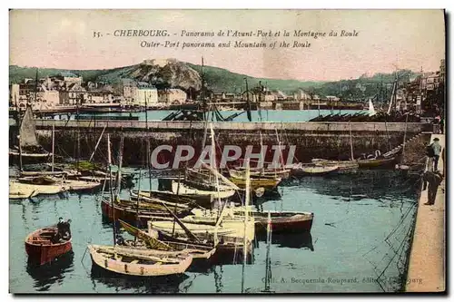 Cartes postales Cherbourg Panorama de l'avant port et la montagne du Roule Bateaux
