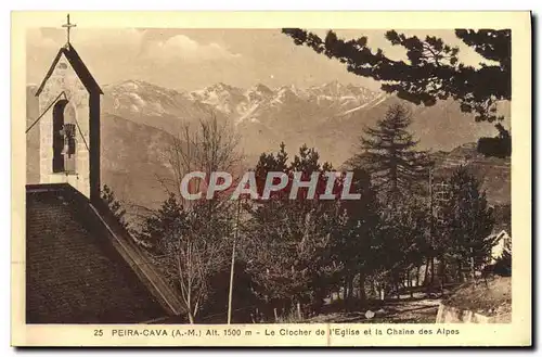 Ansichtskarte AK Peira Cava Le clocher de l&#39eglise et la chaine des Alpes