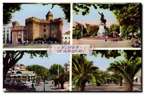 Moderne Karte Souvenir De Perpignan Le Castillet Place Arago Palmarium palmiers