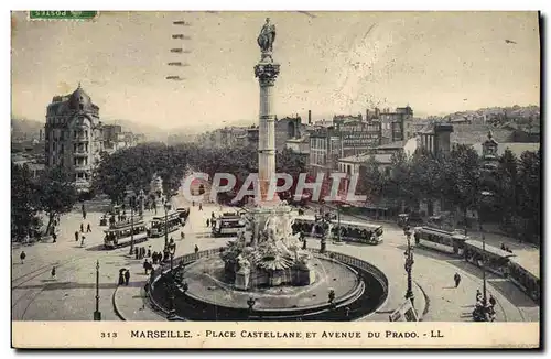 Cartes postales Marseille Place Castellane et Avenue Du Prado Tramway