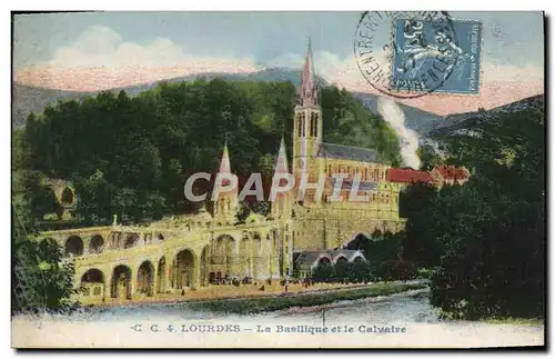 Cartes postales Lourdes La Basilique et le Calvaire