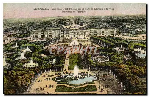 Cartes postales Versailles Vue prise a vol d&#39oiseau sur le Parc Le Chateau et la Ville