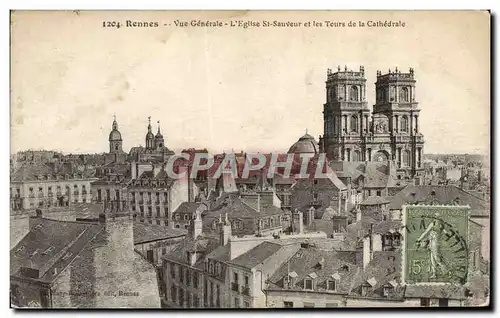 Cartes postales Rennes Vue Generale L&#39Eglise St Sauveur et les tours de la cathedrale