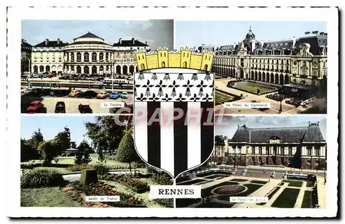 Cartes postales moderne Rennes Jardin du Thabor Le theatre Le palais du commerce Theatre