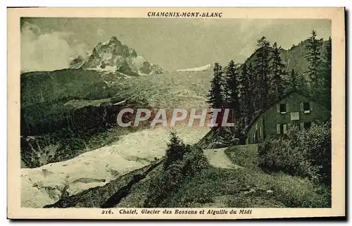 Cartes postales Chamonix Mont Blanc Chalet Glacier des Bossons et Aiguille du Midi