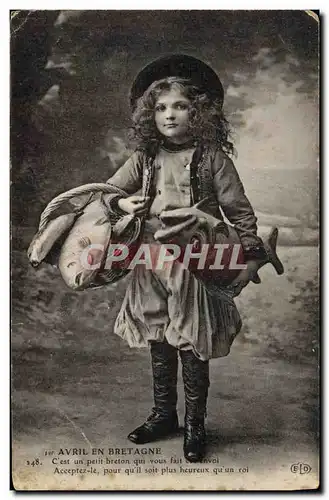 Cartes postales Avril En Bretagne Enfant Poissons Folklore