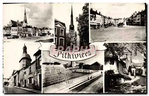 Cartes postales moderne Pithiviers Place du Martroi Eglise Saint Salomon Saint Gregoire Le musee La piscine