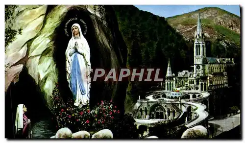 Cartes postales moderne Lourdes La basilique et l'apparition