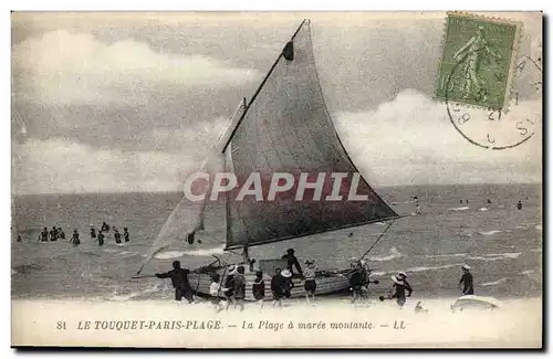 Cartes postales Le Touquet Paris Plage La Plage a maree Montante Bateau Enfants