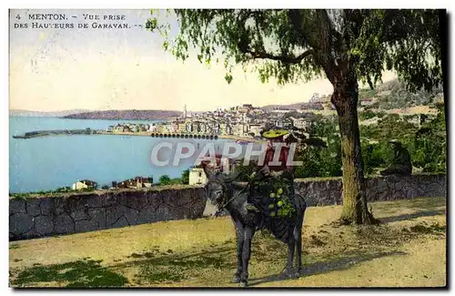 Cartes postales Menton Vue Prise Des Hauteurs de Garavan Ane Mule Femme Folklore