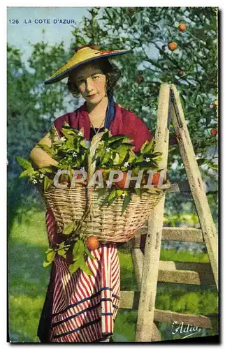 Ansichtskarte AK La Cote D&#39Azur Femme Folklore Cueillette des oranges