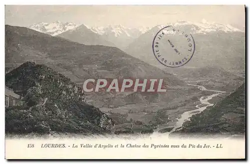 Cartes postales Lourdes La Vallee d&#39argeles et la Chaine des Pyrenees vues du Pic du Jer