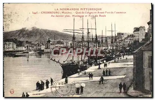 Ansichtskarte AK Cherbourg Quai de Caligny et Avant Port de Commerce Montagne et Fort du Roule Bateaux Voiliers