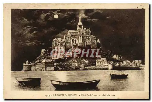 Cartes postales Le Mont St Michel Cote Sud ouest au clair de lune