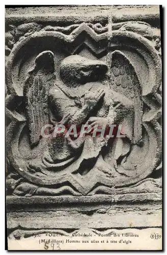 Cartes postales Rouen Cathedrale Portail des Libraires Homme aux ailes et a tete d&#39aigle Aigle Rapace Oiseau