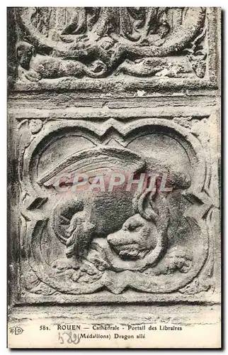 Cartes postales Rouen Cathedrale Portail des Libraires Dragon aile