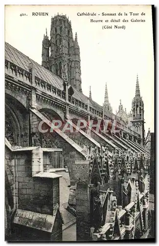 Cartes postales Rouen Cathedrale Sommet de la Tour de Beurre et Detail des galeries Cote Nord