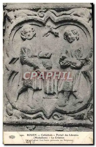 Cartes postales Rouen Cathedrale Portail des Libraires Medaillons La creation Cain et Abel font leurs presents a