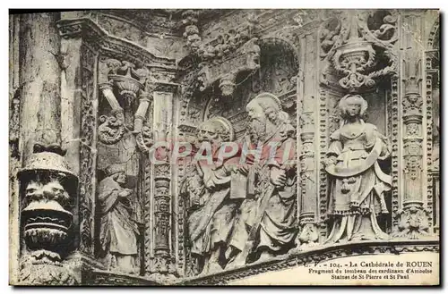 Cartes postales Rouen La Cathedrale Fragment du tombeau des cardinaux d'Amboise Statues de St Pierre et de St