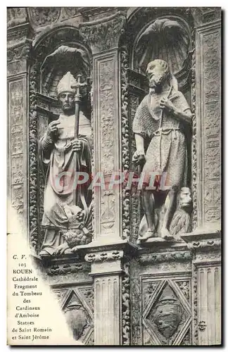 Cartes postales Rouen Cathedrale Fragment du tombeau des cardinaux d&#39Amboise Statues de Saint Romain et Saint