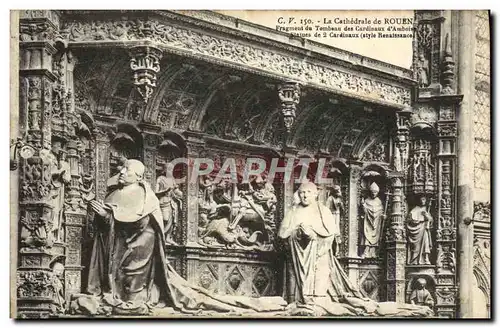 Cartes postales La Cathedrale De Rouen Fragment du Tombeau des Cardinaux d&#39Amboise Statues de 2 cardinaux