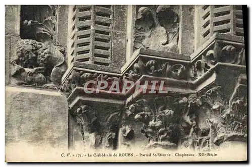 Cartes postales La Cathedrale de Rouen Portail Saint Etienne Chapiteaux Lion