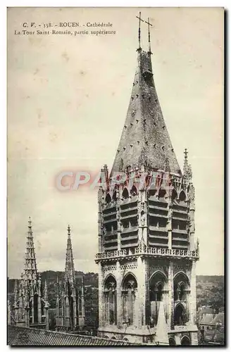 VINTAGE POSTCARD Rouen Cathedral the Tower Saint Romain upper part