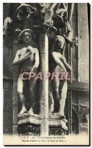 Cartes postales La Cathedrale de Rouen Statues d&#39Adam et Eve a la tour du beurre