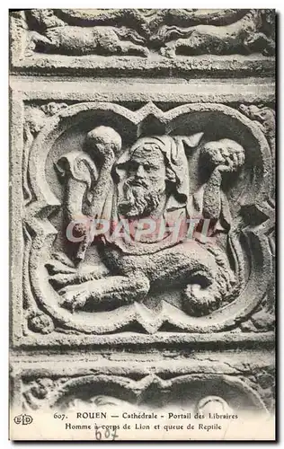 Cartes postales Rouen Cathedrale Portail des Libraires Medaillons Homme a corps de lion et queue de reptile Croc