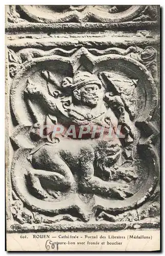 Cartes postales Rouen Cathedrale Portail des Libraires Medaillons Centaure lion avec fronde et bouclier