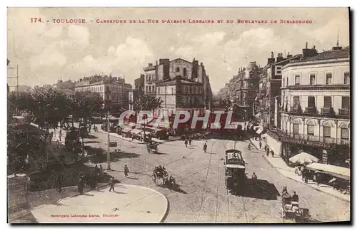 Ansichtskarte AK Toulouse Carrefour de la Rue D&#39Alsace Lorraine et du boulevard de Strasbourg Tramway