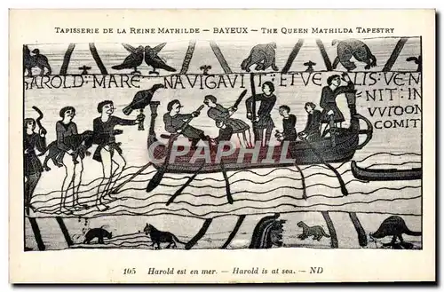 Cartes postales Tapisserie de la Reine Mathilde Bayeux Harold est en mer Bateau Vautour Rapace