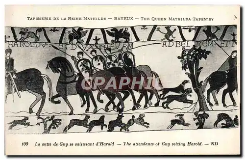 Cartes postales Tapisserie de la Reine Mathilde Bayeux La suite de Guy se saisissant d'Harold Chien