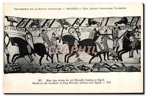 Cartes postales Tapisserie de la Reine Mathilde Bayeux Mort des freres du roi Harold Lewine et Gyrd