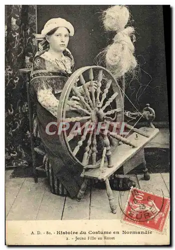 Cartes postales Histoire du Costume en Normandie Jeune fille au rouet Folklore