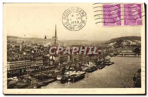 Cartes postales Rouen La Seine et Vue generale Bateaux