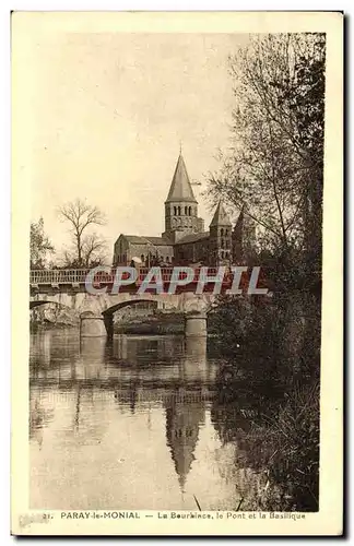 Cartes postales Paray le Monial La Bourbince Le pont et la Basilique