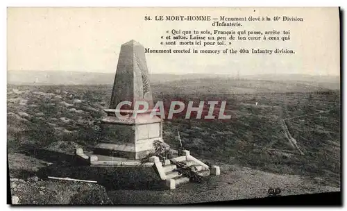 Cartes postales Le Mont Homme Monument eleve a la 40eme division d&#39infanterie Militaria