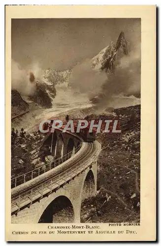 Cartes postales Chamonix Mont Blanc Chemin de fer du Montenvert et Aiguille du Dru Train