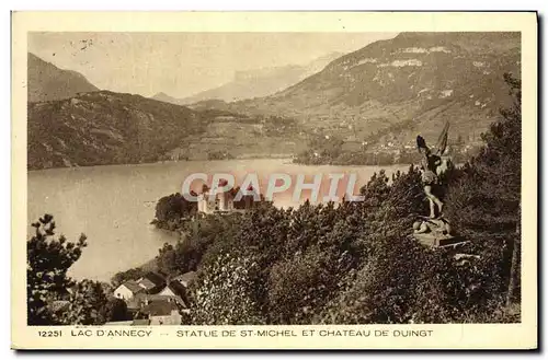 Ansichtskarte AK Lac D&#39Annecy Statue De St Michel Et Chateau De Duingt