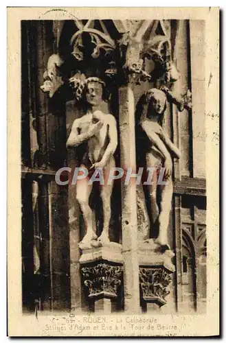 Ansichtskarte AK Rouen La Cathedrale Statues d&#39Adam et Eve a la Tour de Beurre