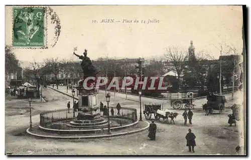 Cartes postales Agen Place du 14 Juillet Attelage Boeufs