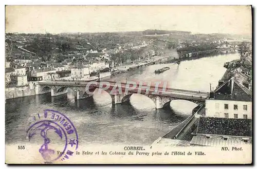 Cartes postales Corbeil Vue sur la Seine les Coteaux du Perray prise de l&#39Hotel de Ville