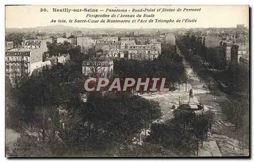 Cartes postales Neuilly sur Seine Panorama Rond point et statue de Perronet Perspective de l'avenue du Roule