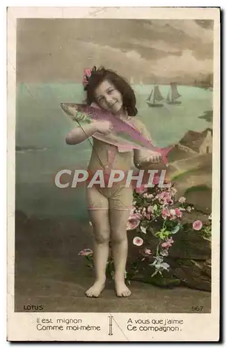 Ansichtskarte AK Fantaisie Enfant Poisson