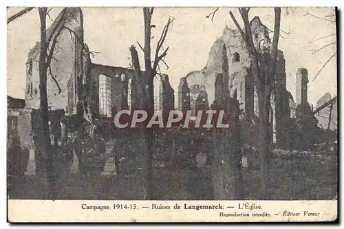 Cartes postales Campagne Ruines de Langemarck L&#39Eglise Militaria